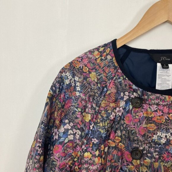 J.Crew x Liberty S Reversible Quilted Puffer Jacket Coat Navy Floral Print - Picture 7 of 13